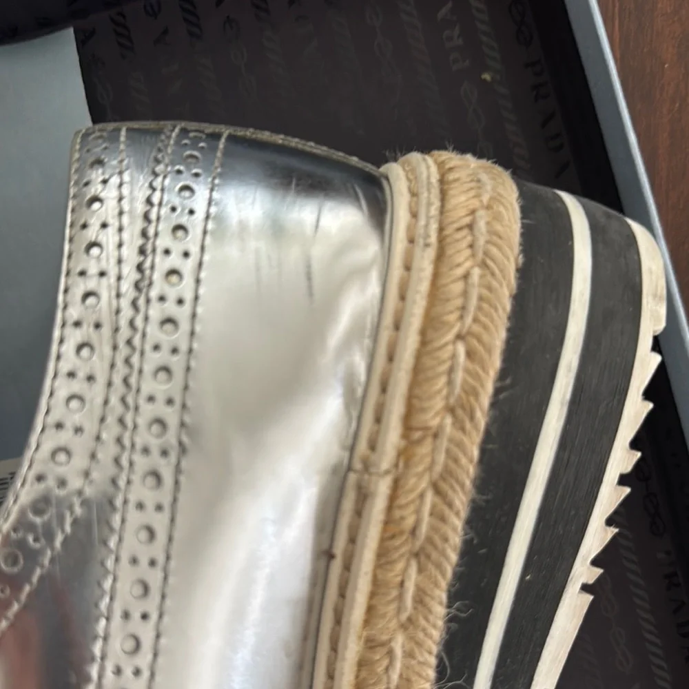 Prada Metallic Silver Espadrille Shoes
